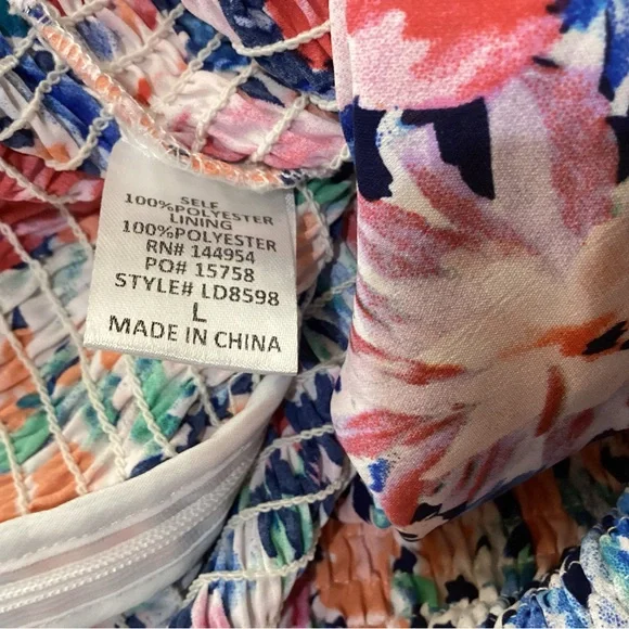 NWT Large Luxxel Multicolor Floral Midi Dress smocked body ruffle - Picture 12 of 16